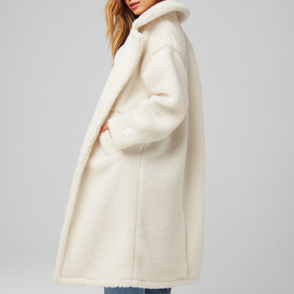 Fabletics Bone Teddy Long One Button Trench Coat/Jacket Size Small